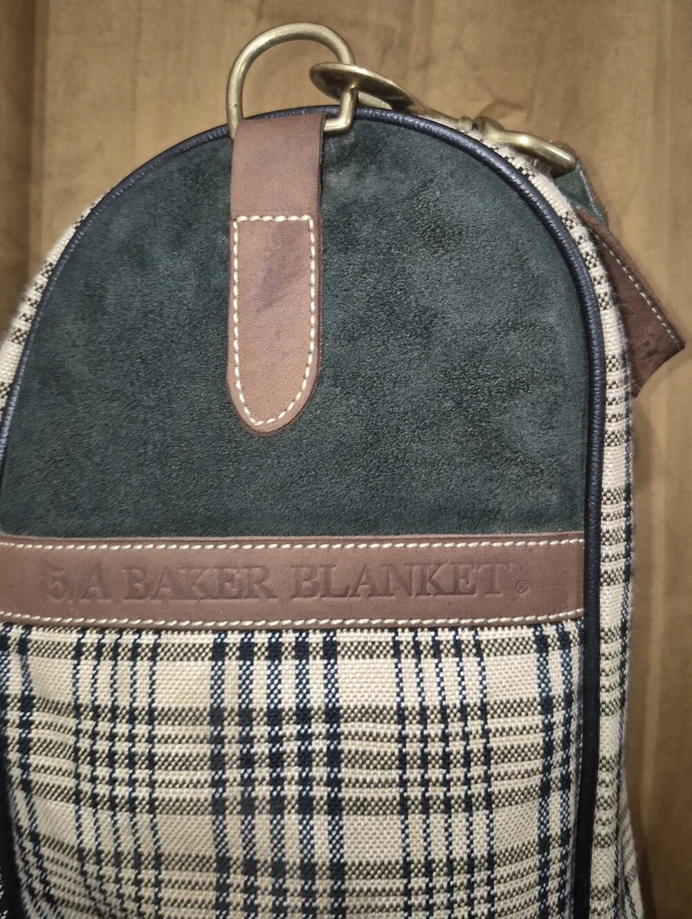 🔥5/A Baker Blanket Plaid Woven Fabric Suede Leather Riding Boot Bag Equestrian